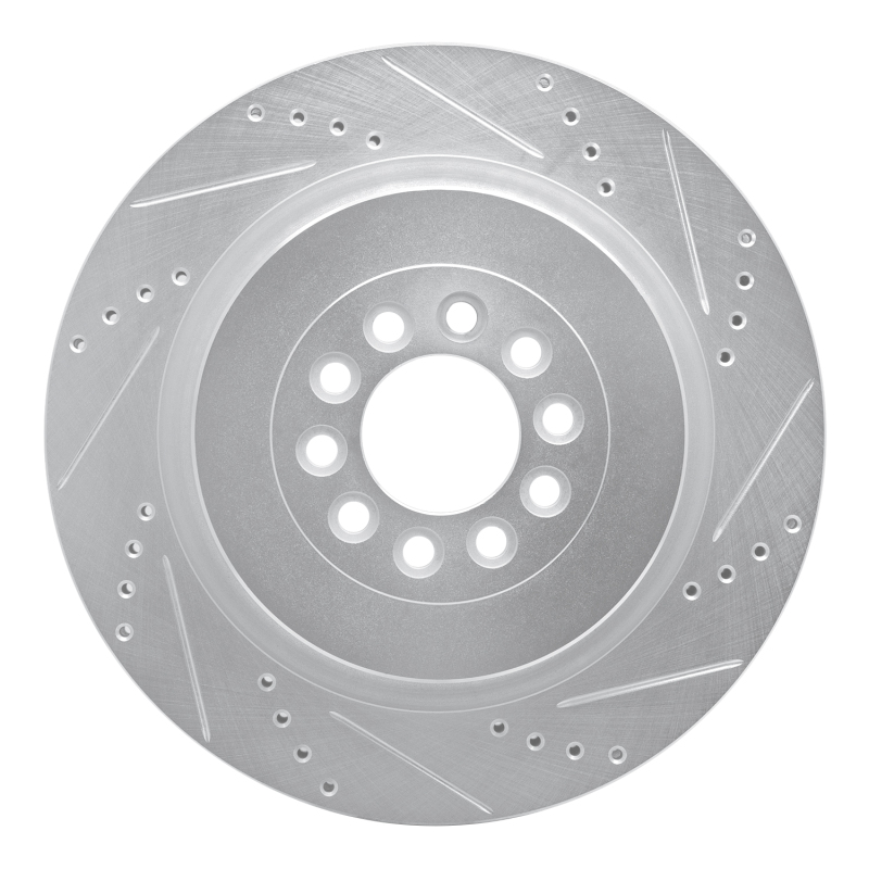 Jaguar XJR Brake Rotor (1) - Front Right - R1 Concepts - Drilled & Slotted - Silver - `03-`05